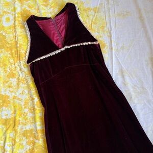 1970s red velvet maxi dress